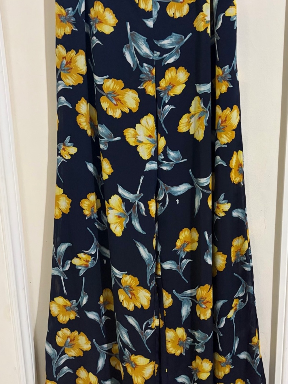 Miss Avenue Navy Wide Leg Pants with Yellow Floral Print